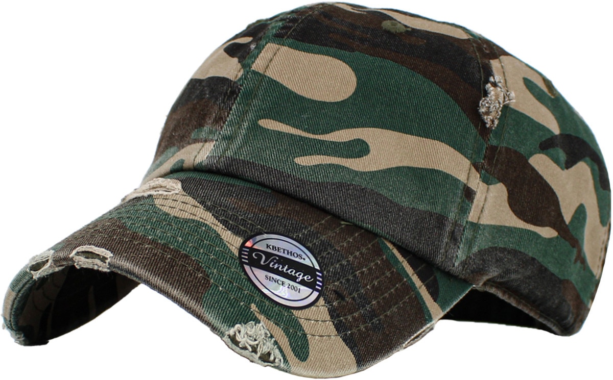 Camouflage Distressed Vintage Baseball Cap Front Side View